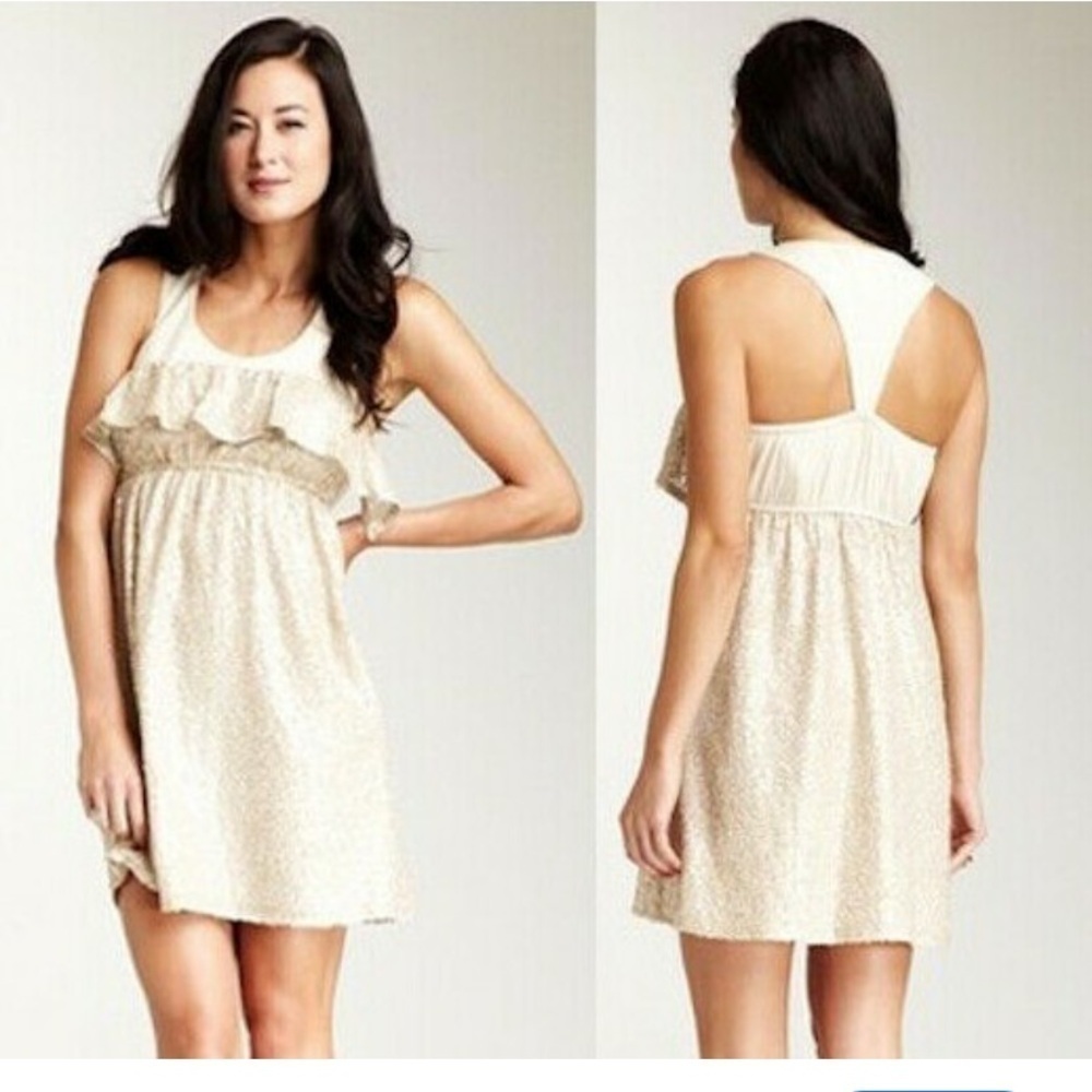 Voom By Joy Han Gold Sequin women dress  Ruffled Sparkling XS event festival Y2K